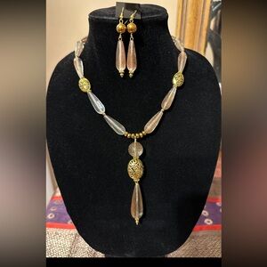 2Pc Golden Quartz Gemstone Necklace & Earrings set w/plated findings.